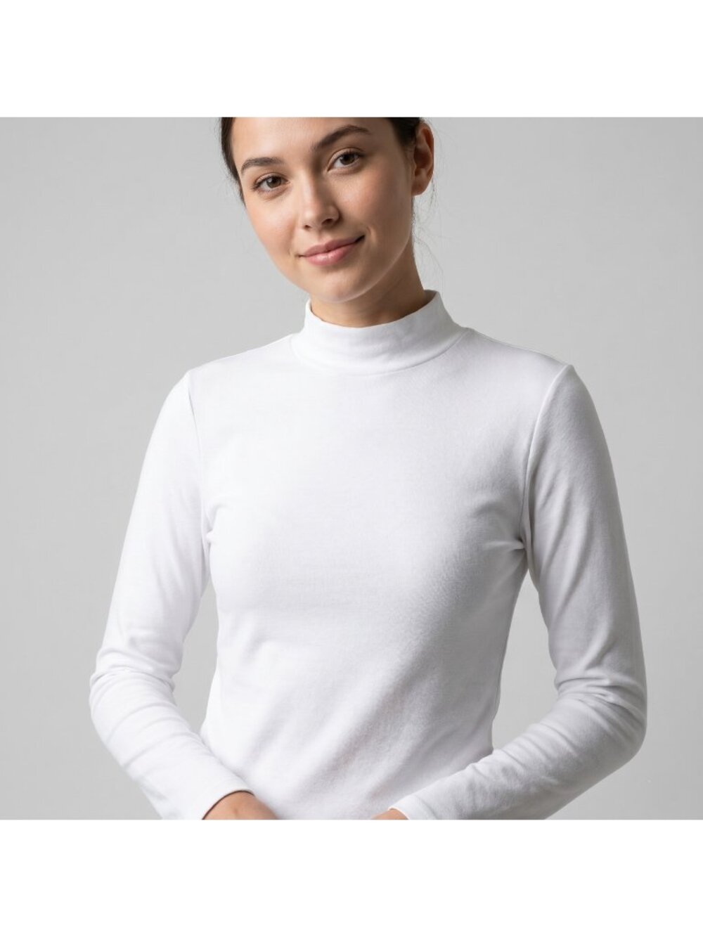 Mangopop Women's Mock Neck Long Sleeve Basic White Top Shirt in size Small